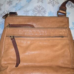 Fossil Tan Leather Crossbody Bag